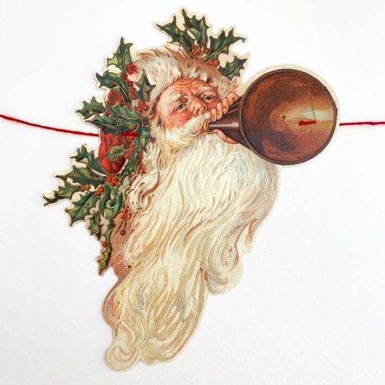 Large Santa with Horn Paper Scrap Garland ~ England